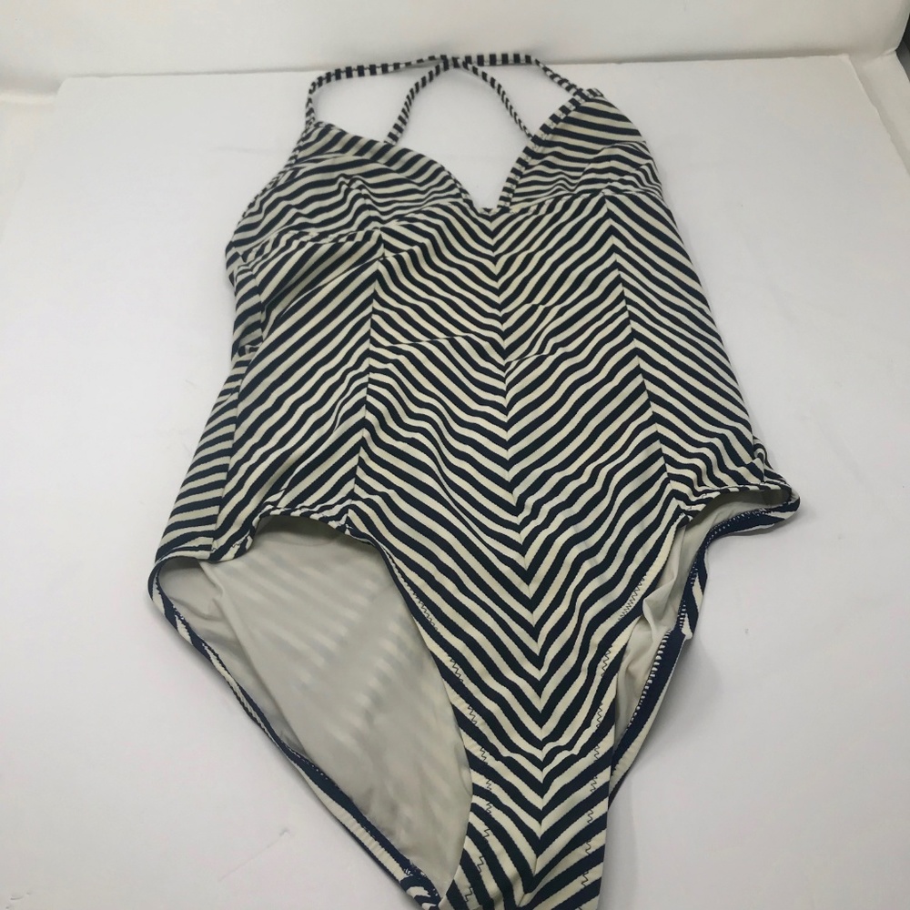 Tory Burch One Piece Swimsuit Black White Stripe - Picture 2 of 8